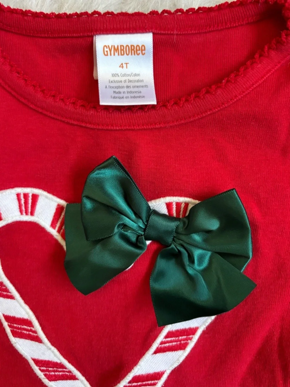 Gymboree Girls Festive Red Long Sleeve Holiday Candy Cane Heart Top
